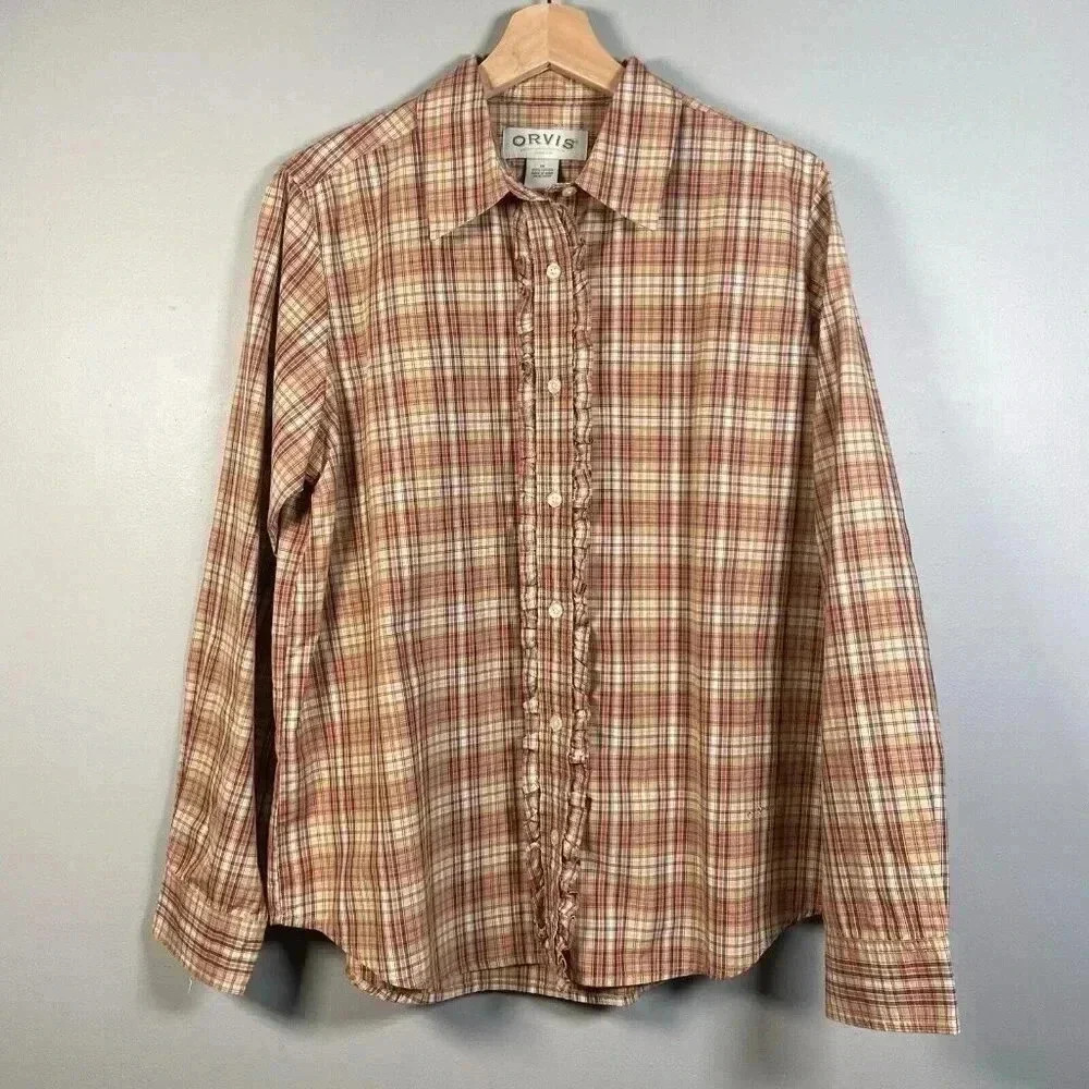 Orvis Shirt Plaid Button Ruffle Tuxedo Style Long Sleeve Girls‎ 14 Western Shirt